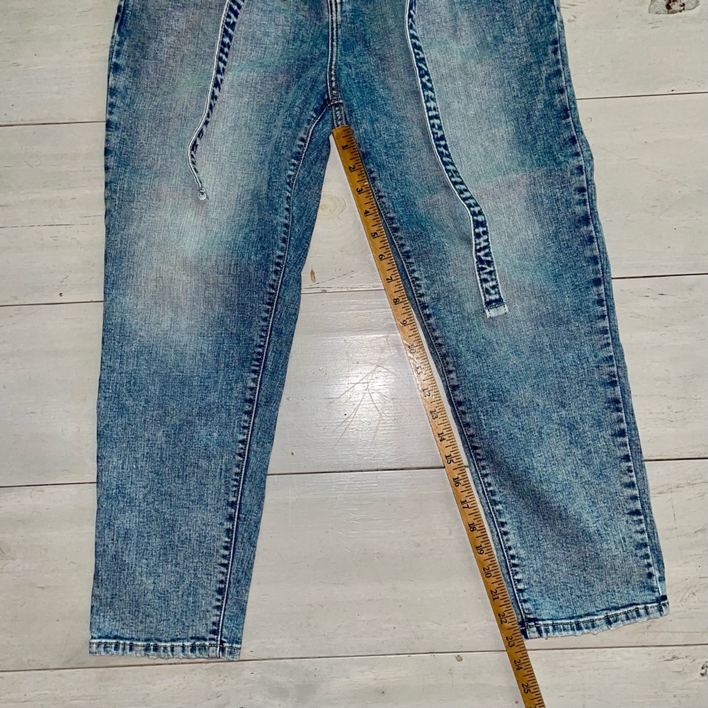 Eunina Women’s Toni Super High Rise Mom Jean Crop Barrel Leg Med Wash Tie Size 9 - Picture 5 of 9